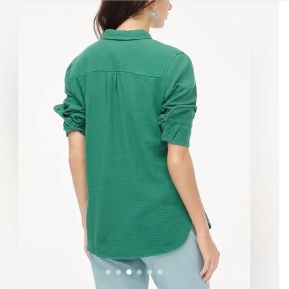 J. Crew Double Gauze Button Down Long Sleeve Shirt Green small - Picture 3 of 7